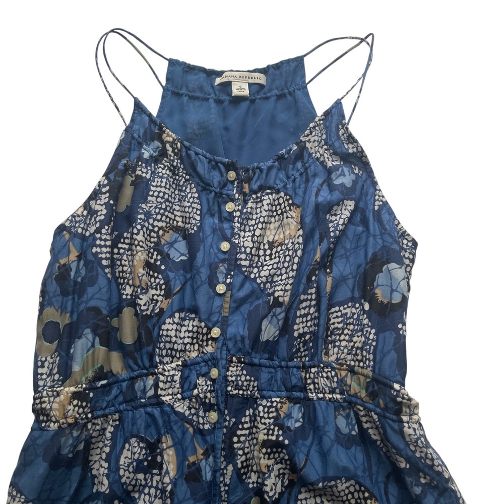 Banana Republic Halter Midi Dress Womens 6 Blue Floral Silk Cotton Blend Boho
